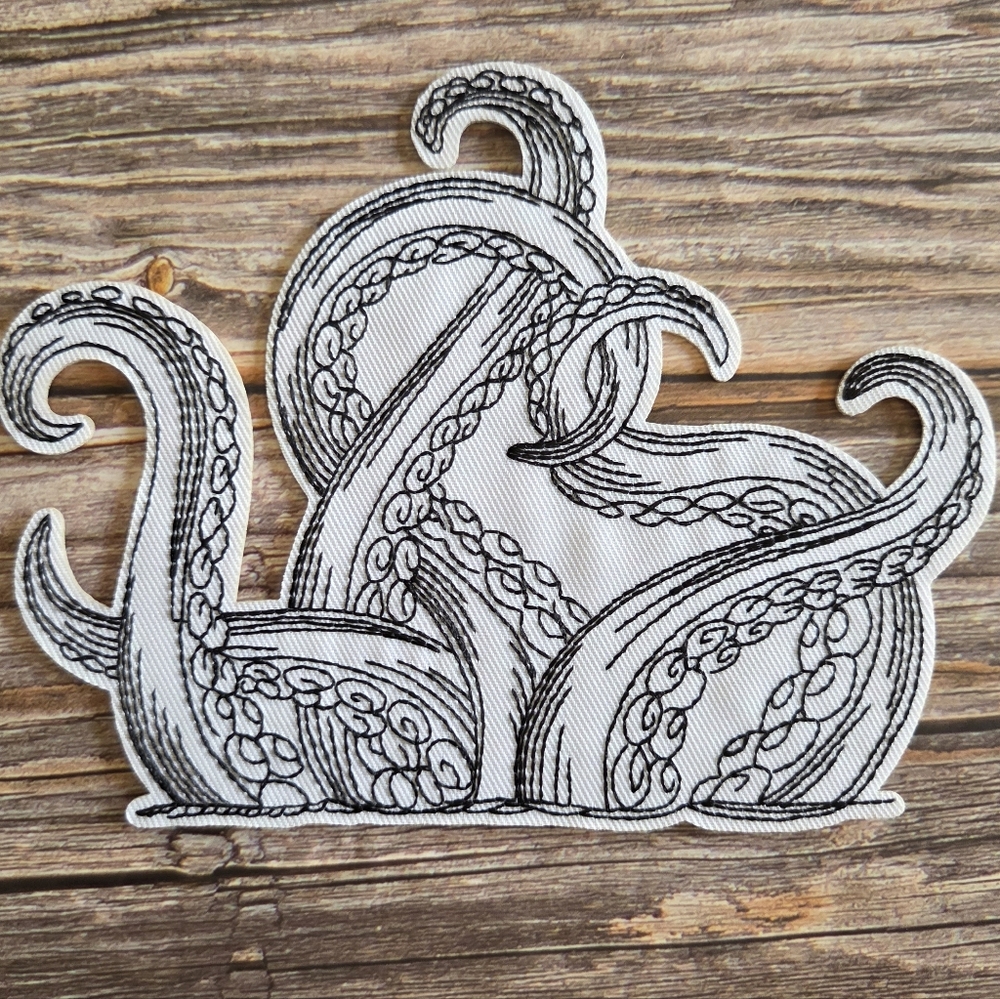 Giant White Kraken Lovecraft Tentacles Octopus Sea Monster Horror Iron On Patch